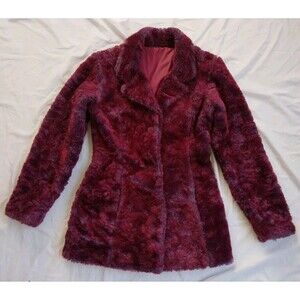 Vintage BB Dakota Faux Fur Jacket Coat Maroon Purple 90s Women's Size Medium